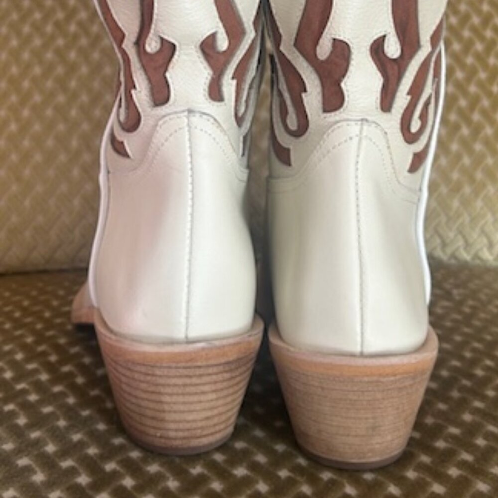 Free People Mutma Colorado Springs Ivory Leather Brown Suede Cowboy Boots - Picture 4 of 16